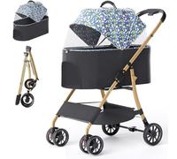 GETSTREE Foldable 4 Wheels Pet Stroller,for Small Dogs Cats 3-In-1 Folding Dog Stroller with Detachable Carrier, Storage Basket(Blue)