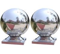 GETSTREE Round Fence Post Top Caps 2 Pcs, Stainless Steel Garden Finials, Hollow Sphere Design with Square Base for Wooden Posts Silver(25X25mm)