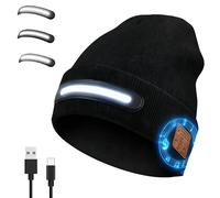 Getsuna Bluetooth Beanie Hat with Light, Hat with Light Built in, Musical Knitted Cap, Rechargeable Wireless Headphones Beanie, Winter Lighted Cap for Walking, Running, Camping, Hiking (Black)