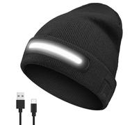 Getsuna Rechargeable LED Headlamp Cap with Lights, Unisex Beanie Hat with Light, Winter Hat with Light Built in, USB Rechargeable Warm Knitted Cap for Walking, Running, Camping, Hiking - Black