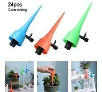 Gettimore 24-Piece DIY Automatic Drip Irrigation Spikes Plants Plastic Watering Stakes, 18C25 mm Bottle Neck, Green/for Orange/Blue