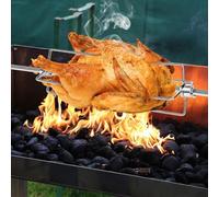 Gettimore 2pcs Stainless Steel BBQ Rotisserie Meat Forks Clamp with Locking Screw and 4-Prong Design for Secure Skewer Attachment, Suitable for Beef, Veal, Lamb, Pork and Poultry, Silver