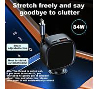 Gettimore 84W Car Charger With 2 Retractable Cables, Pd Fast Charging And Mp3 Player Function For Phone, Compatible With 12-24V Vehicles