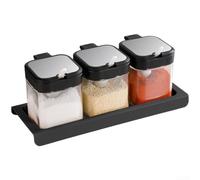 Gettimore Condiments Container Seasoning Jars,Kitchen Glass Spicy Jars with Lids and Spoon(White 1PC)