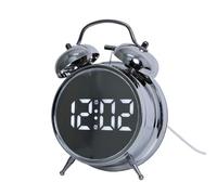 Gettimore Digital Alarm Clock Extra Loud for Heavy Sleepers Twin Bell Desk Clock with Large LED Display Stylish Metal Design Mains or Battery Operated Silver