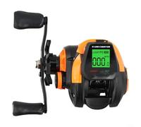 Gettimore Digital Baitcasting Reel for Fishing, With 7.2:1 Gear Ratio Bite Alarm Depth Position Line Counter Aluminum Alloy Spool Magnetic Brake(Orange Left hand)