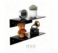 Gettimore Double Pack Clear Acrylic Floating Shelves Featuring Rounded Corners And Diamond Polished Edges, 4mm Thick Strength For Displaying Books, Plants(Black)