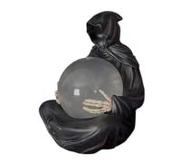 Gettimore Gothic Grim Reaper Statue with Floating Glowing Crystal Ball Decor, 15x9x9cm Black Plastic Desktop Decoration for Bookshelves Desks Altars, Halloween and Year-Round Spooky Gothic Aesthetic A