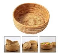 Gettimore Handmade Natural Rattan Wicker Fruit Rack with Exotic Ethnic Weaving Design, Durable Round Basket for Kitchen Countertop Storage or Decorative Display, Eco-Friendly and Odorless Material, Av