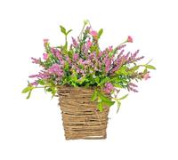 Gettimore Hydrangea Wreath Flower Basket for Door Hanging Decoration, Cream Silk & Plastic Simulation Flowers Garland with Linen Ribbon Bow, 35x22cm, Vintage Rustic Design for Indoor Outdoor Spring Su