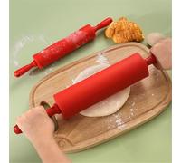 Gettimore Silicone Rolling Pin with Comfortable Handles, Non-Stick Baking Tool for Dough, Pastry, and Fondant, Suitable for Bread, Cookies, and Pizza, Easy to Clean, Red, 12in/18in/20in Sizes for Home