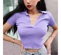 Gettimore Summer Yoga Crop for top Women Short Sleeve Knitted Summer Yoga | Ribbed texture, medium elasticity, comfortable fit, for leisure wear, for versatile solid hues