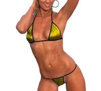 Gettimore Tie Up Neckline Patent Leather Swimsuit for Beach Party Club | High-gloss patent leather, two-piece design, tie-up neckline, for mini , exotic style