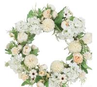 Gettimore White Artificial Peony Wreath for Door Wall Wedding Decoration, 38cm Silk Floral Arrangement