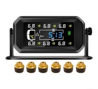 Gettimore Wireless TPMS for Caravan for motorhome Van SUV 6 External Sensors Solar Charging Real Pressure Temp Monitor Anti Leak Alarm LCD Screen