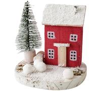 Gettimore Wooden Christmas Village House Decor, Ski Chalet Lodge Tabletop Ornament, Handcrafted Rustic Holiday Display, Modern Minimalist Style, Festive Seasonal Accent for Tree or Car Dashboard, Red