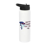Gettin Freaky at the Tiki Shark Funny Graphic Novelty Stainless Steel Insulated Water Bottle