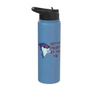 Gettin Freaky at the Tiki Shark Funny Graphic Novelty Stainless Steel Insulated Water Bottle