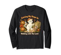 Getting My Steps in Walking with The Lord Christian Cat Long Sleeve T-Shirt