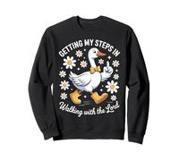 Getting My Steps In Walking With The Lord Funny Duck Daisies Sweatshirt