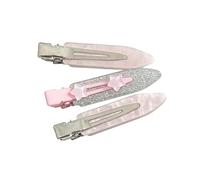 Getting Ready Hair Clip Accessory Set with Press Barrettes, Marbled Finish, Glitter Center Clip, 3 Piece Daily Use Routine Hair Set Decorative Barrettes Acrylic Look Marbled Glitter Center Star Accent