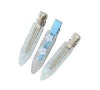 Getting Ready Hair Clip Accessory Set with Press Barrettes, Marbled Finish, Glitter Center Clip, 3 Piece Daily Use Routine Hair Set Decorative Barrettes Acrylic Look Marbled Glitter Center Star Accent