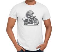 Getting Shirty King of The Road Roaring Lion Motorbike T-Shirt for Men (UK, Alpha, M, Regular, Regular, Standard, White)