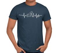 Getting Shirty Motorbike Heartbeat (Bike, Biker) Men's/Unisex T-Shirt (XL, Blue)