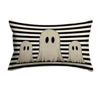 GETTOGET Halloween Pillow Cover 16x24 Inch Ghost Black White Striped Pillow Case Halloween Decor Linen Fall Pillow Cushion Case Decoration for Home Living Room Couch Sofa Bed