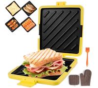 Gettoreach Microwave Toasty Sandwich Maker, Microwave Toastie Sandwich Maker with Sandwich Toaster, Grilled Cheese Microwave Toaster with Adjustable Silicone Straps, Non-stick (Yellow)
