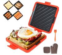 Gettoreach Microwave Toasty Sandwich Maker, Microwave Toastie Sandwich Maker with Sandwich Toaster, Grilled Cheese Microwave Toaster with Adjustable Silicone Straps, Non-stick (Red)