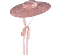 getuse Women’s Vintage Straw Boater Hat - Flat Top Wide Brim Floppy Derby Sun Hat with Chin Strap - Pink Beach Hat for Summer, Outdoor, and Travel, Pink