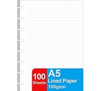 Getvow A5 TUL Discbound Lined Refill Paper, Junior Size 8 Disc Disbound Notebooks, 100Sheets/200Pages, 100gsm White Paper, 5.8'' x 8.2''