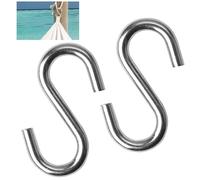 GEU Heavy Duty S Hooks 304 Stainless Steel 3 Inch Metal Hammock Hooks for Hanging 300kg Weight Capacity Butchers Anti-Rust Swing S Shaped Hook, 2 Pack