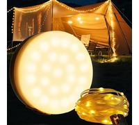 GEU Retractable Camping String Lights, 10M USB C Rechargeable Fairy Lights, 20s Wind-Up IPX4 Waterproof Warm Light Strings for Outdoor Garden, Yard Party Tent Decorations, 12h Battery Life
