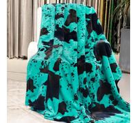 GEULAY Lightweight Sea Cyan Blue Blanket Soft Plush Turquoise Throw Blanket Highland Cow Print Gifts Stuff Decor Teal Green Fuzzy Blankets for Couch Bedroom, NewBlue-02