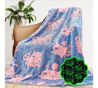 GEULAY Octopus Blanket Glow in The Dark Ocean Blanket Soft Pink Octopus Gifts Kids Blue Blanket Throw