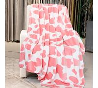 Strawberry Pink Fleece Blanket - Cute Soft Cow Print Throw for Girls Bedroom, Toddler Gifts, Nursery Decor - Lightweight Warm Fuzzy All-Season Use 50"x60"