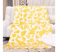 GEULAY Twin Size Fleece Blanket for Bed - Bright Lemon Yellow Cow Print Plush Cozy Throw for Couch, Bedroom, Living Room, Home Decor, Teens