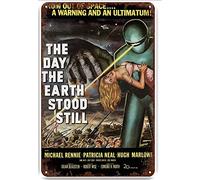 Geuuki Creative Funny Novelty Metal Tin Sign The Day The Earth Stood Still Retro Wall Decor Garden Man Cave Cafes Office Store Pubs Club Metal Aluminum Sign Gift 8 x 12 inch