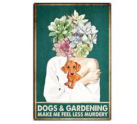 Geuuki Funny Bathroom Tin Signs Dachshund Dogs and Gardening Make Me Feel Less Murdery Signs Gardener Living Home Décor Wall Art Signs Metal Signs Funny Bathroom 8X12inch