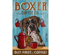 Geuuki Metal Sign Boxer Dog Coffee Sign Vintage Signs Retro Aluminum Tin Sign for Kitchen Home Office Bar Cafe Decor 8x12 Inches