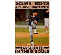 Geuuki Metal Sign Vintage Some Boys are Just Born with Frame Baseball in Their Souls Signs, Baseball Art, Baseball Vintage, Baseball Lover Gift, Sport Gift Tin Signs for Kitchen Decor Wall 8X12inch