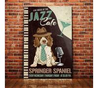 Geuuki Metal Signs Springer Spaniel Dog Jazz Cafe Retro Signs Vintage Aluminum Tin Signs For Home Office Cafe Bar Farm Dog Tin Signs 12x8 Inches