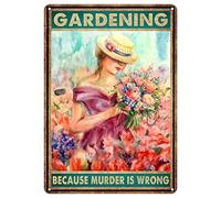 Geuuki Metal Tin Signs Gardening Because Murder Is Wrong Woman In The Sea Of Flowers Retro Signs Vintage Aluminum Tin Sign For Home Garden Cafe Bar Tin Sign 8x12 Inches