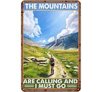Geuuki Metal Tin Signs The Mountains are Calling and I Must Go Girl With Dog Retro Signs Vintage Aluminum Tin Sign For Home Garden Cafe Bar Tin Sign 8x12 Inches