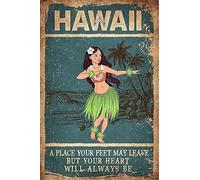 Geuuki Vintage Tin Metal Poster Sign Hawaii A Place Your Feet May Leave But Your Heart Will Always Be Retro Wall Art Decor Iron Painting for Home Kitchen Cafe Pub Sign 12x16 Inch Plaque