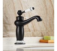 GEUXE Bathroom Sink Faucet, Solid Brass Deck Mounted Bathroom Sink Basin Faucet Black Brass Ceramic Single Handle Retro Style Mixer Tap