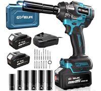 GEVEELIFE 650N.m/480Ft-lbs Brushless Impact Wrench,1/2" Cordless Impact Gun w/ 2x4.0Ah Battery & 6 Sockets, 3300RPM Power Electric Impact Driver for Car/DIY Furniture/Lawn Mower, Blue Toolbox