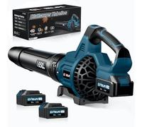 GEVEELIFE Cordless Electric Leaf Blower 18V 257km/h with 3 Speeds and 2 x 5.2Ah Batteries, Cordless Leaf Blower for Garden, Leaves, Dust and Snow - Blue (Battery